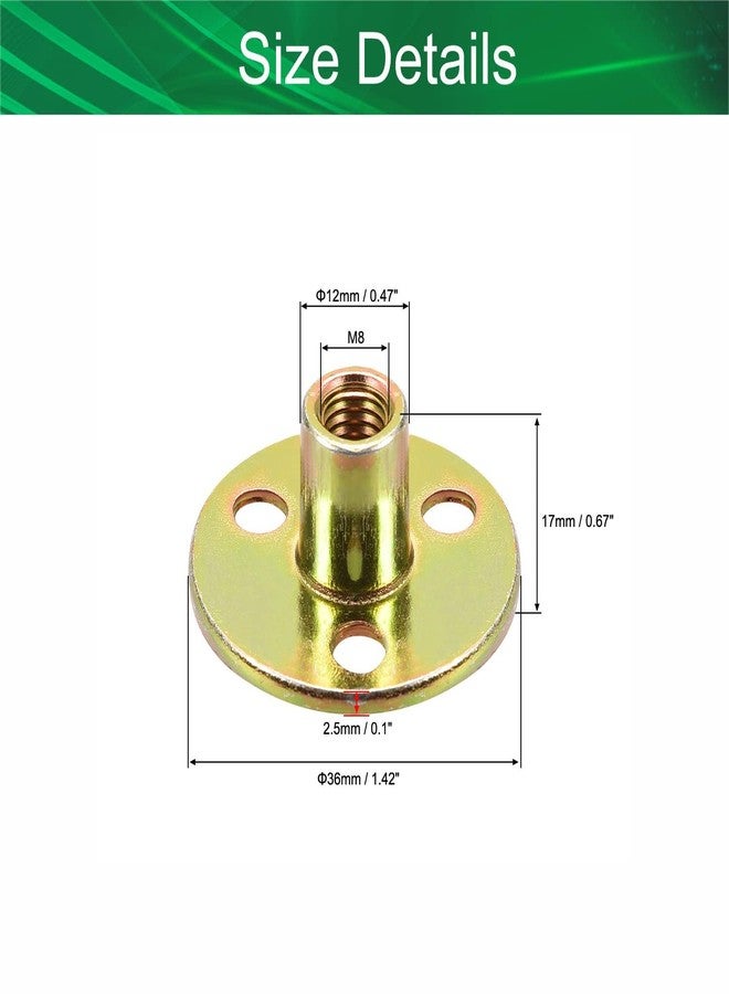Yinpecly 3-Hole Tee Nut Carbon Steel T-Nuts Flange Insert Female Thread M8 x37x3mm for Furniture Legs Installation, Color Zinc 5Pcs - Image 2